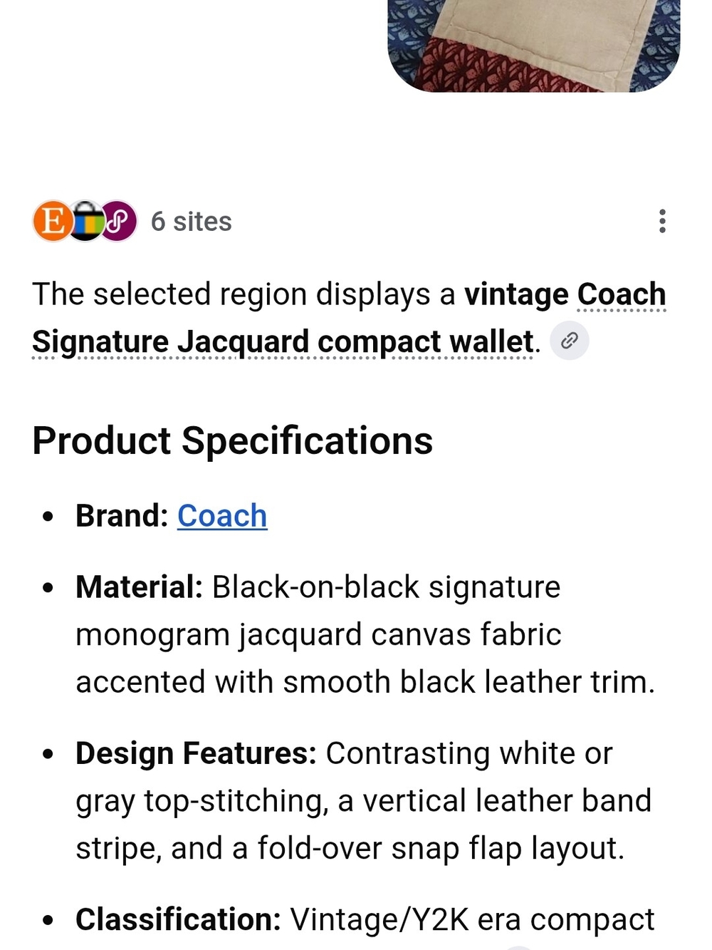 Coach Black Signature Jacquard  Compact Wallet - Picture 6 of 6